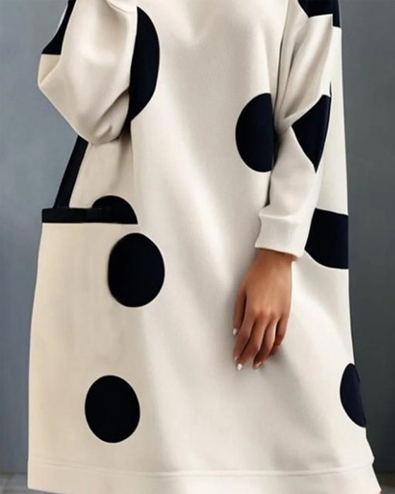 Robe ample élégante à pois avec poche et col montant
