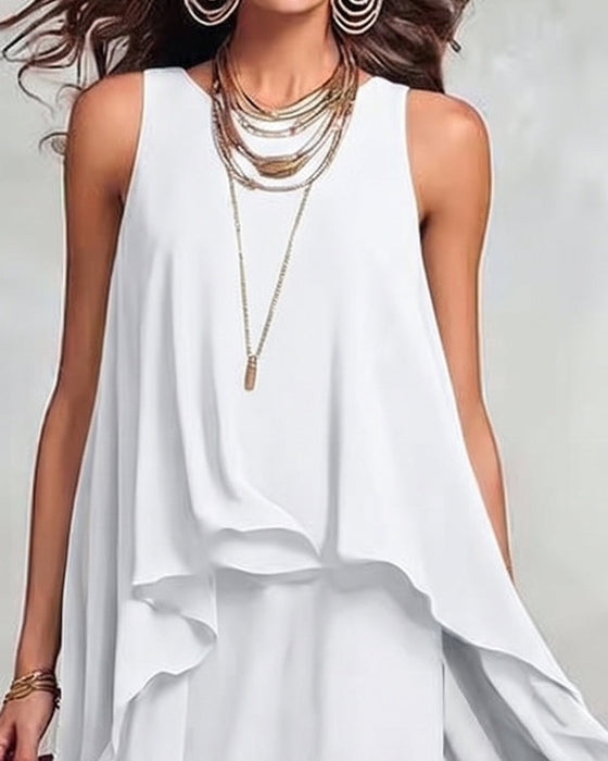 Robe Col Rond Sans Manches Irrégulière