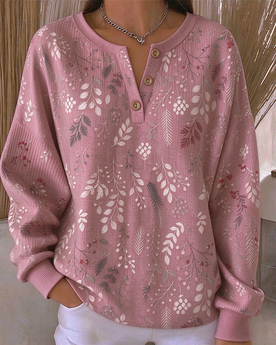 Sweatshirt Gaufré Col Henry Imprimé Floral