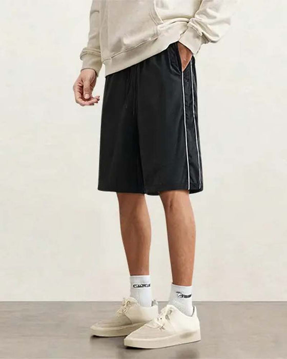 Shorts Double Rayure Blanche Mi-Cuisse Décontracté