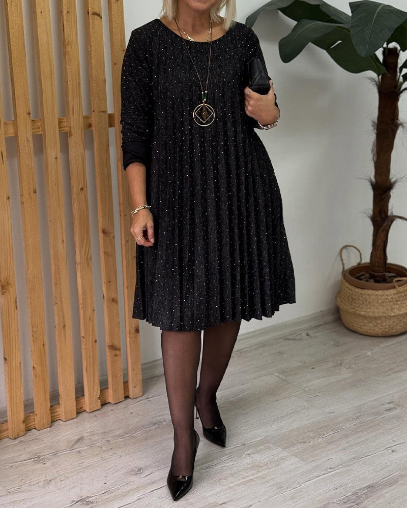 Robe Col Rond Scintillant Plissé Mode