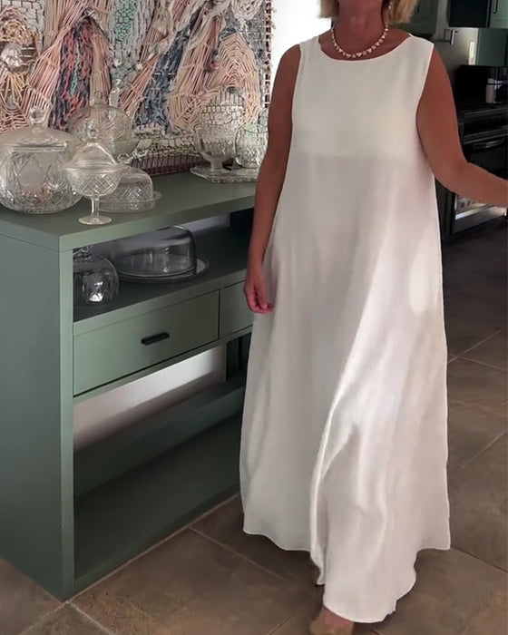 Robe Sans Manches Loose Drapée Longue