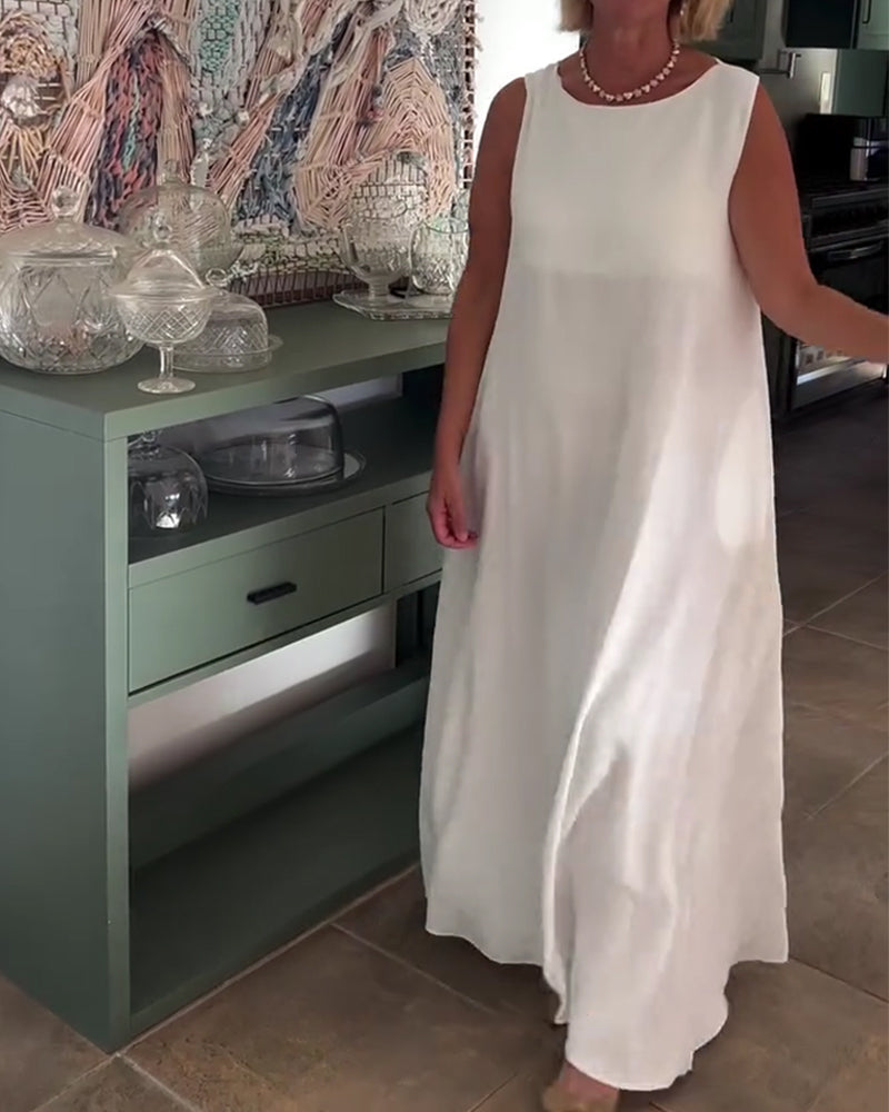 Robe Sans Manches Loose Drapée Longue