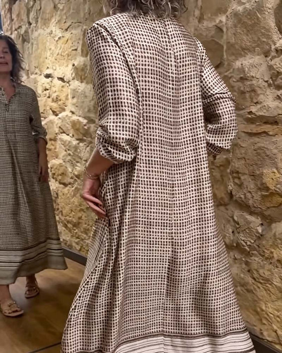 Robe Bouton Carreau Poche Fente