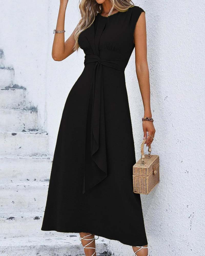 Robe Unie Taille Cintrée Nœud