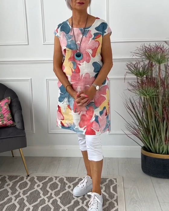 Haut long décontracté à imprimé floral coloré