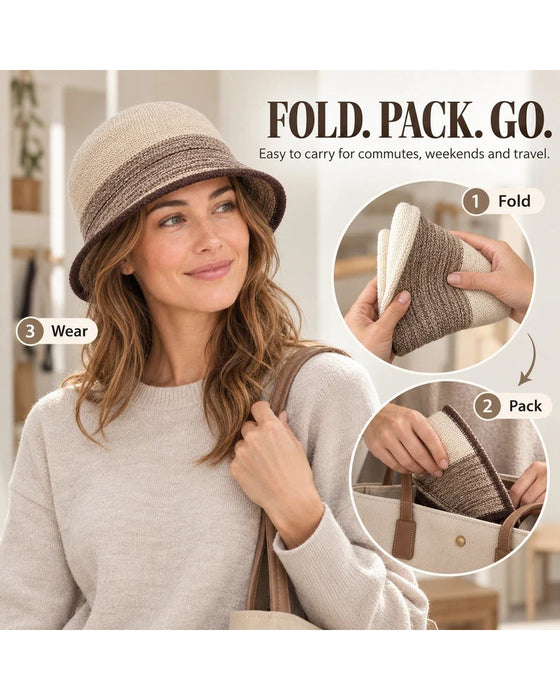 Chapeau Femme Pliable Rayé Cloche Seau