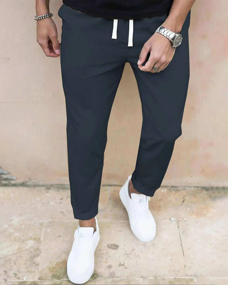 Pantalon Homme Unie Cordon De Serrage Slim Fit Court