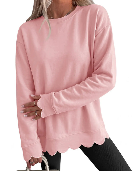 Sweatshirt Scallop Trim Décontracté
