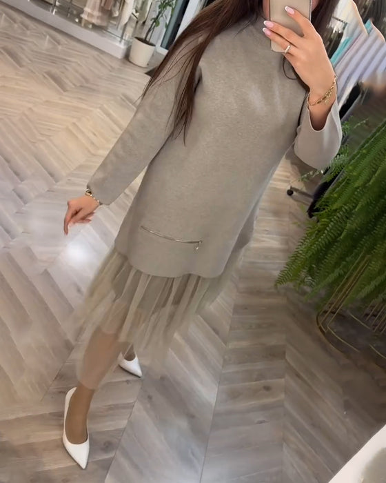 Robe patchwork en maille à col montant