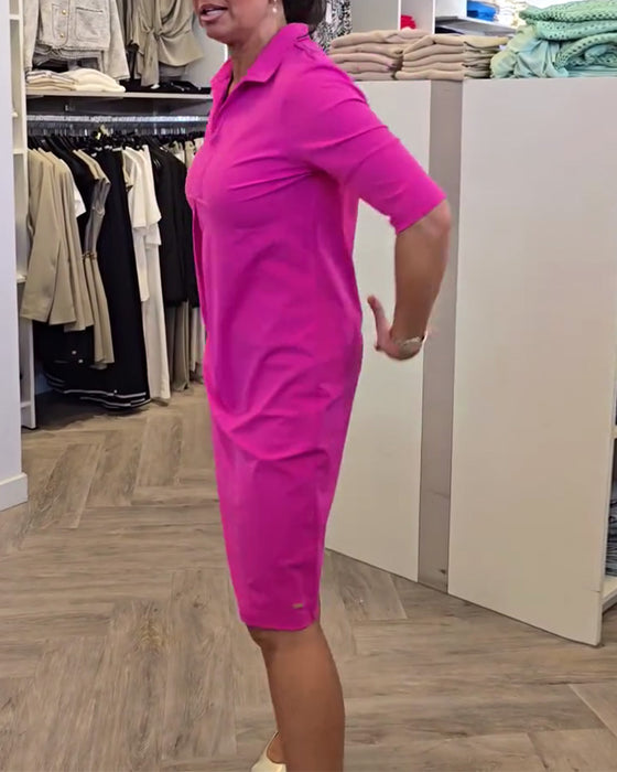 Robe à Col Chemise Décontractée Unie