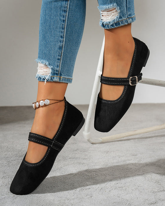 Femme Vintage Classique Élégant Bout Carré Classique Mary Jane Chaussures