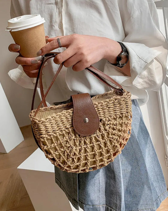 Sac Boho Forme Semi-Circulaire Creux Paille