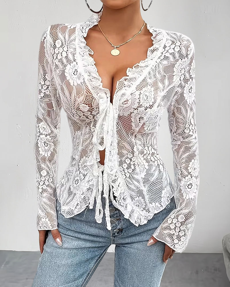 Blouse Col En V Attacher Dentelle