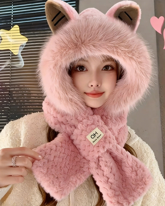 Hiver Chaud Chapeau Écharpe Avec Oreilles Animal Dessin Animé