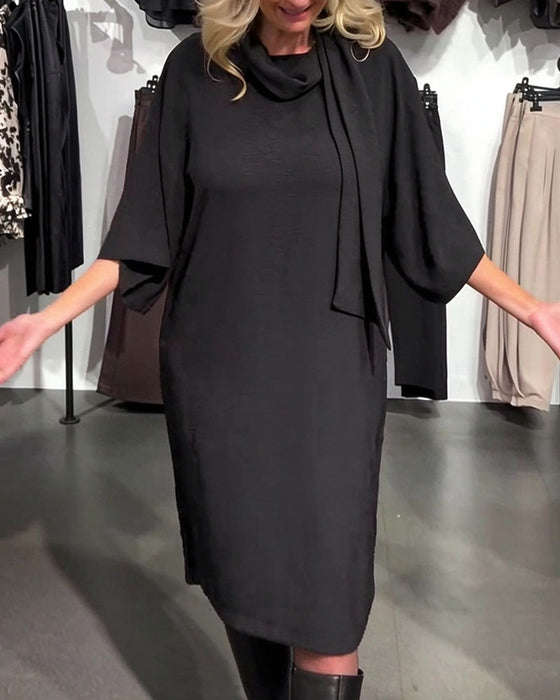 Robe Col Écharpe Ruban Attacher Demi-Manches