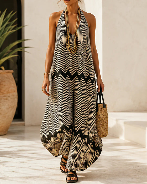 Robe Halter Sans Manches Rayée