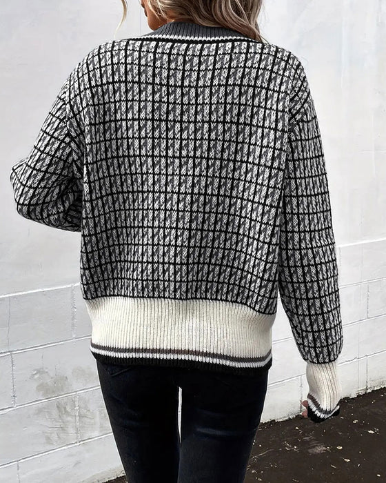 Cardigan Vintage Carreaux Boutonnage