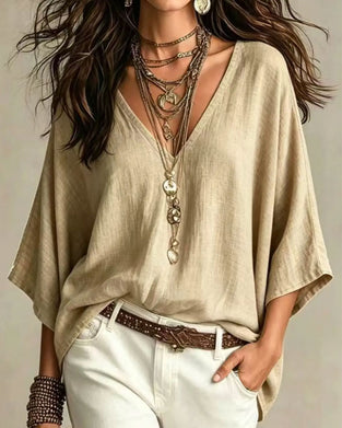 Blouse Col V Manches Trois-Quarts Lâche