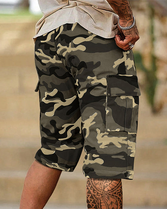Homme Camouflage Cargo Shorts Multi-Poche Taille Réglable Tissu Respirant
