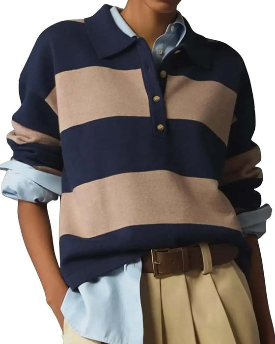 Pullover À Larges Rayons À Boutonnage Revers