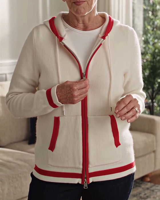 Cardigan À Capuche Zip Complet Contraste Pull