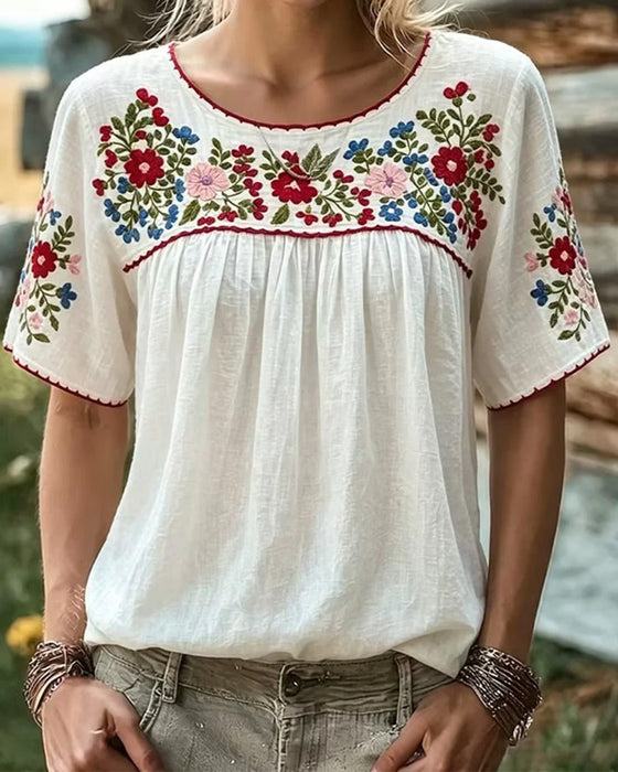 Blouse Col Rond Brodé Bohème
