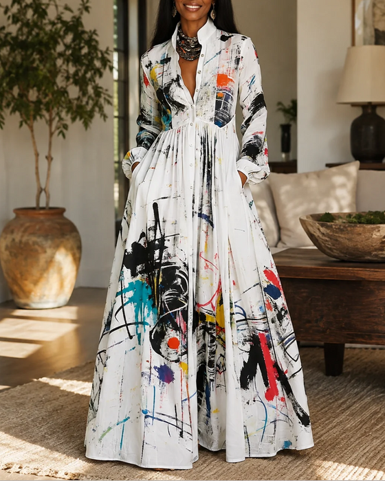 Robe Éclaboussure Artistique Graffiti Revers Chemise