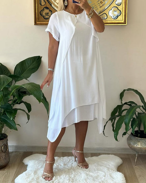 Robe Faux Deux-pièces Double-couche Ample À Manches Courtes