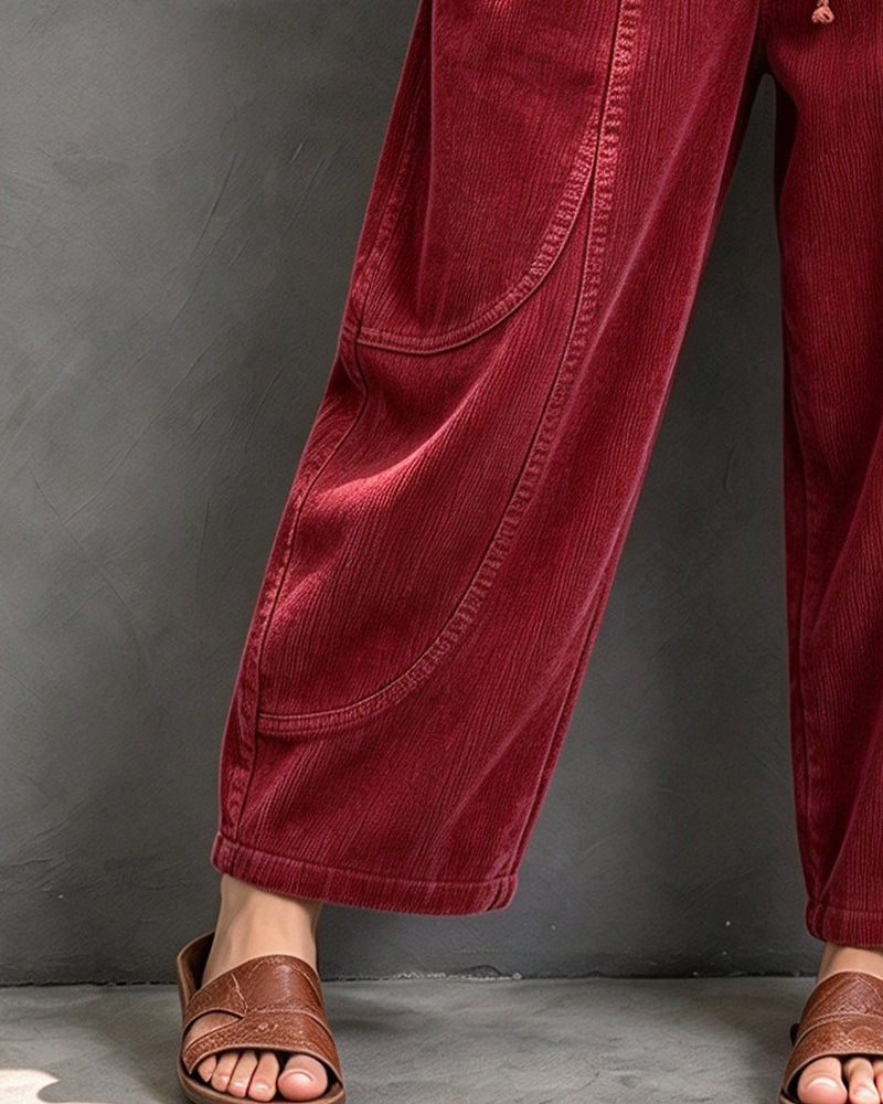 Pantalon Taille Élastique Bloc De Couleur Coupe Courte Jambe Large