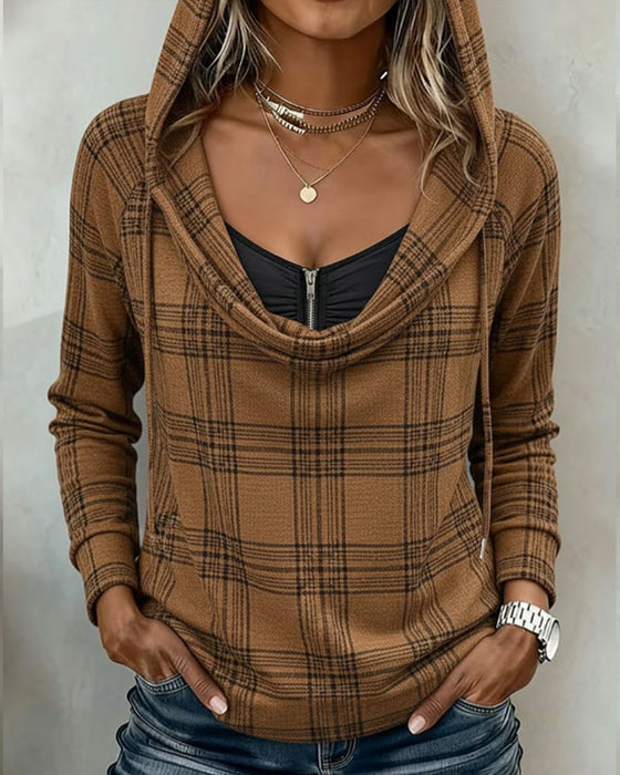 Top Carreau Mock Layered Turtleneck Hoodie