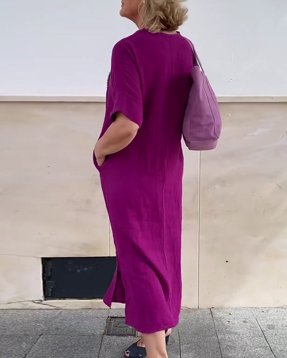 Robe Décolleté En V Couleur Unie Simple Longue