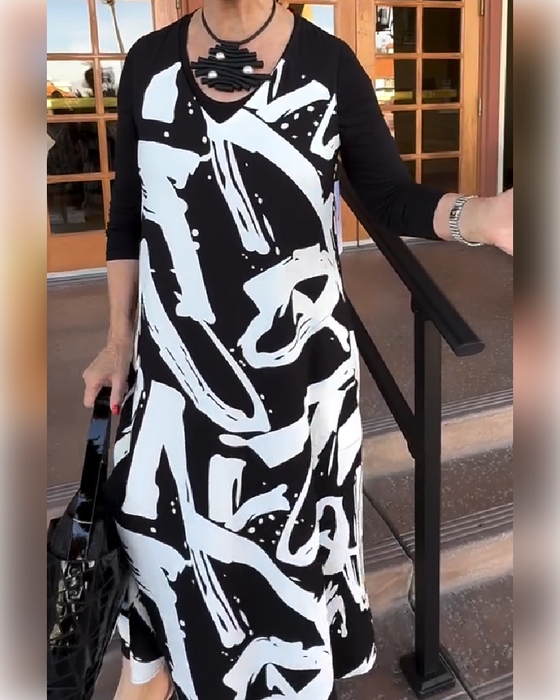 Robe Manches Longues Patchwork Imprimé