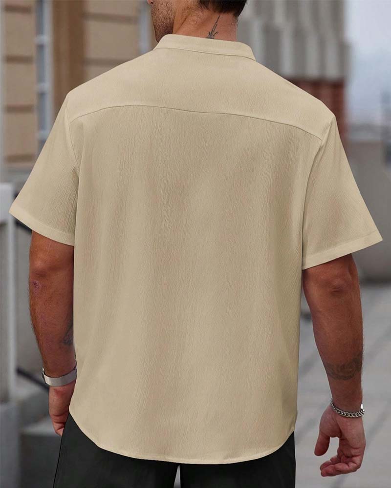 Chemise Texturée Col Montant Manche Courte
