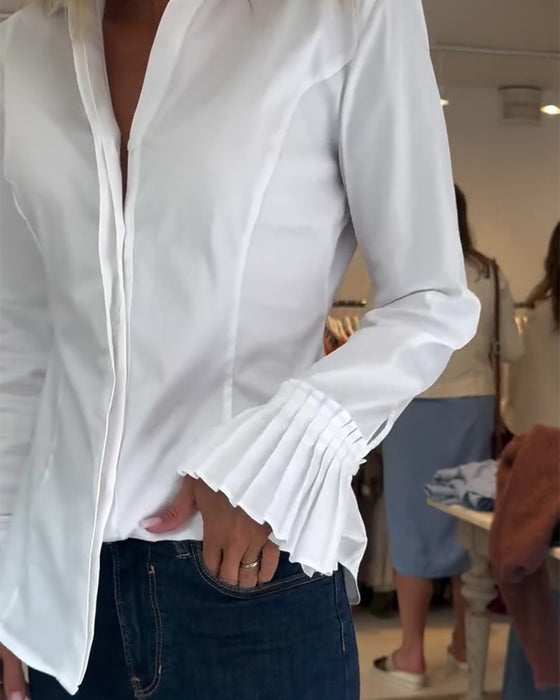 Chemise Manche Évasée Décontractée Revers