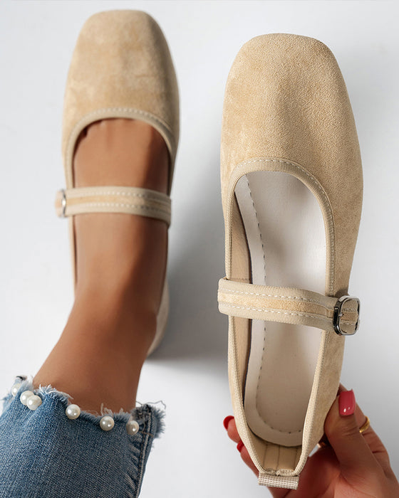 Femme Vintage Classique Élégant Bout Carré Classique Mary Jane Chaussures