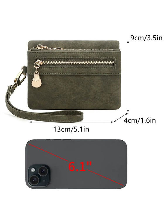 Portefeuille Bifold À Fermeture Éclair Pour Femme Uni Court Porte-Cartes
