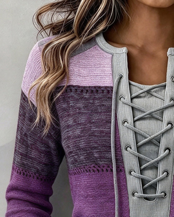 Sweatshirt Attacher Rayé Bloc De Couleur Ajusté