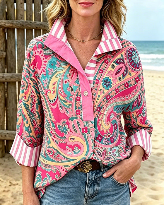 Blouse Patchwork Imprimé Floral Décontracté