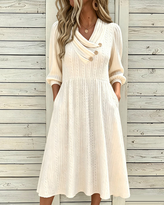 Robe Col Doux Manche Bouffante Bouton