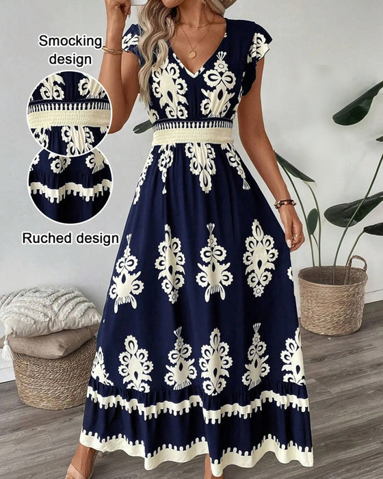 Robe Décontractée Col V Imprimée