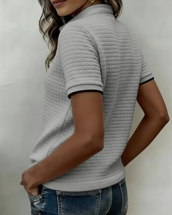 Haut Jersey Côtelé Boutonné Manches Courtes