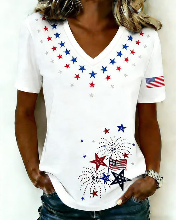 T-Shirt Col V Imprimé Décontracté