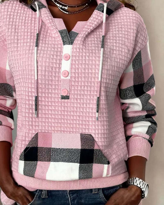 Hoodie Carreau Patchwork Décontracté