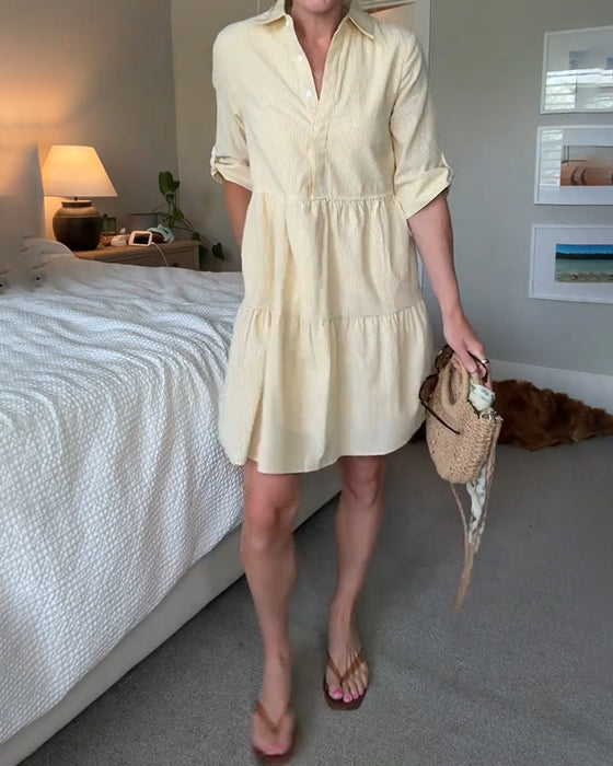 Robe Col De Chemise Rayée Patchwork