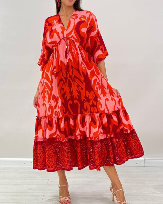 Robe Col V Imprimé Floral A-Ligne
