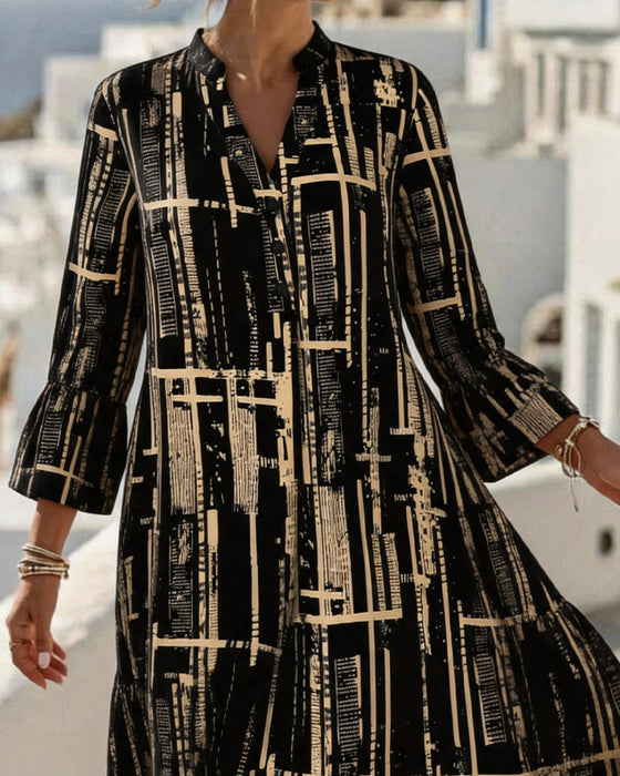 Robe Mandarine Col V Décontractée Rayure