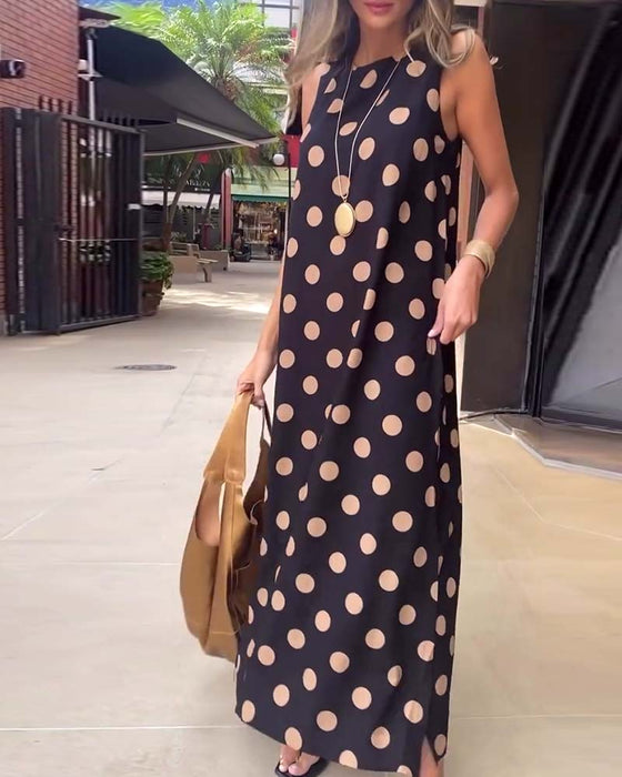 Robe Sans Manches À Pois Fente Maxi