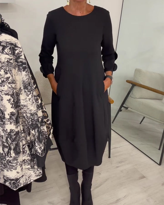 Robe Col Rond Coupe Loose Drapée Décontractée