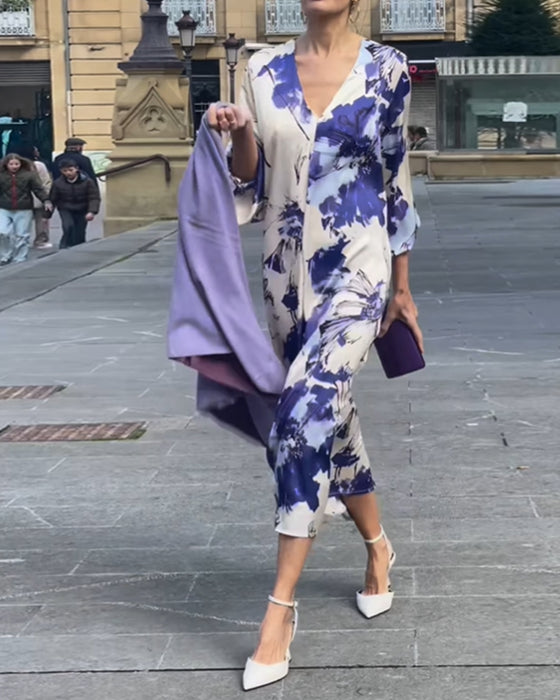 Robe élégante imprimée col V